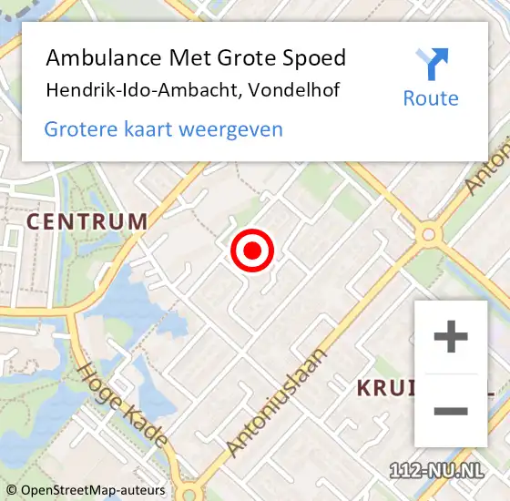 Locatie op kaart van de 112 melding: Ambulance Met Grote Spoed Naar Hendrik-Ido-Ambacht, Vondelhof op 5 januari 2023 01:55