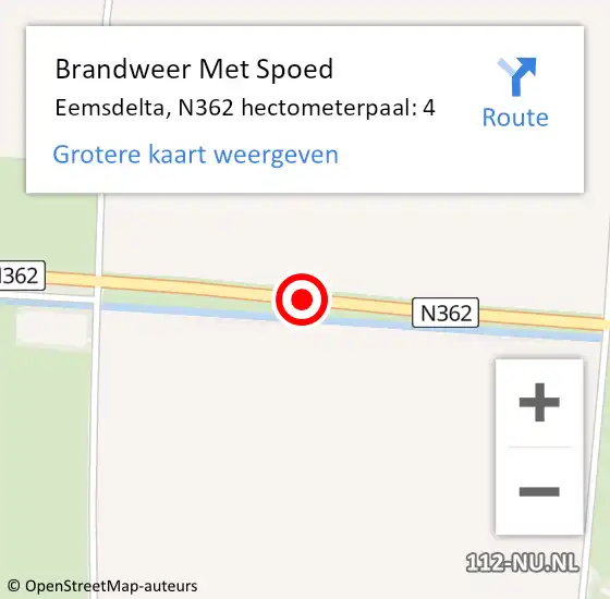 Locatie op kaart van de 112 melding: Brandweer Met Spoed Naar Eemsdelta, N362 hectometerpaal: 4 op 5 januari 2023 03:24