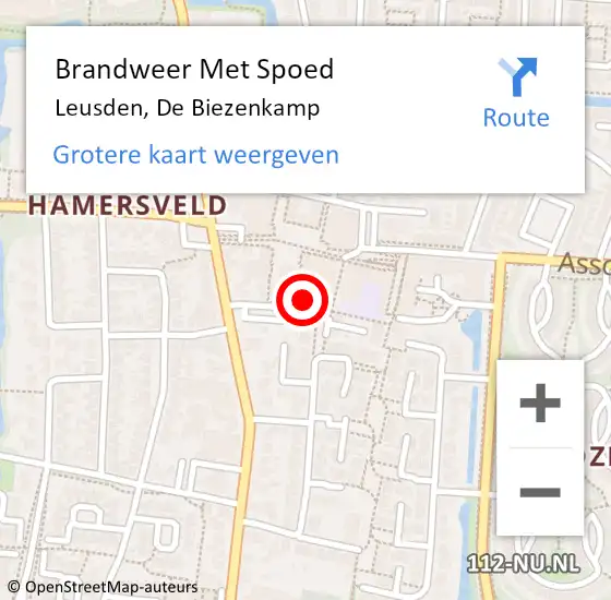 Locatie op kaart van de 112 melding: Brandweer Met Spoed Naar Leusden, De Biezenkamp op 5 januari 2023 10:15