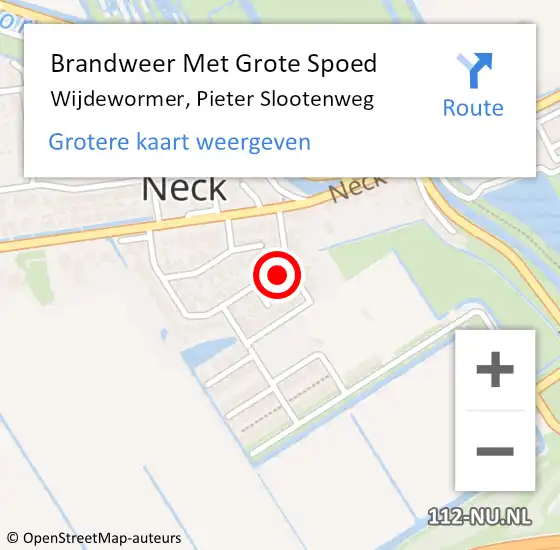 Locatie op kaart van de 112 melding: Brandweer Met Grote Spoed Naar Wijdewormer, Pieter Slootenweg op 5 januari 2023 10:23