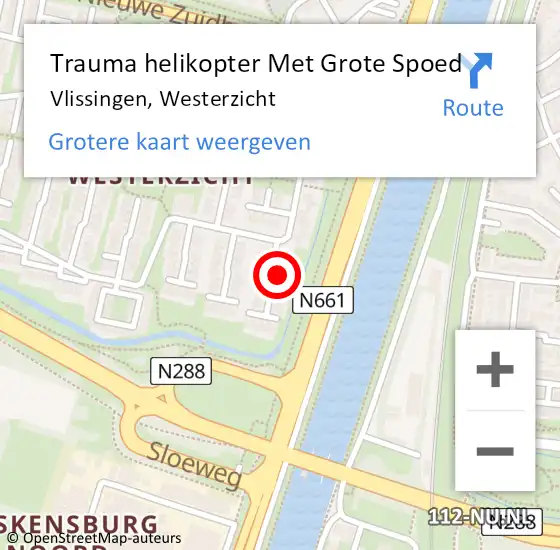 Locatie op kaart van de 112 melding: Trauma helikopter Met Grote Spoed Naar Vlissingen, Westerzicht op 5 januari 2023 16:11