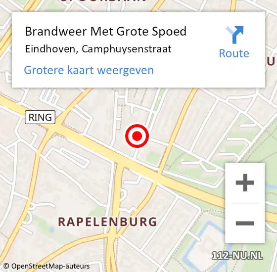 Locatie op kaart van de 112 melding: Brandweer Met Grote Spoed Naar Eindhoven, Camphuysenstraat op 5 januari 2023 17:24