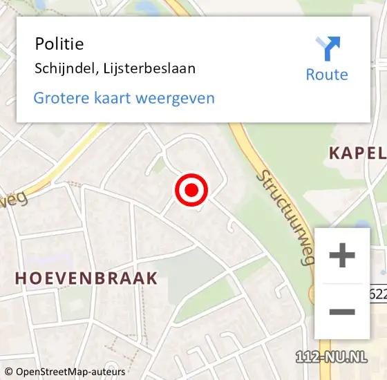 Locatie op kaart van de 112 melding: Politie Schijndel, Lijsterbeslaan op 5 januari 2023 18:39