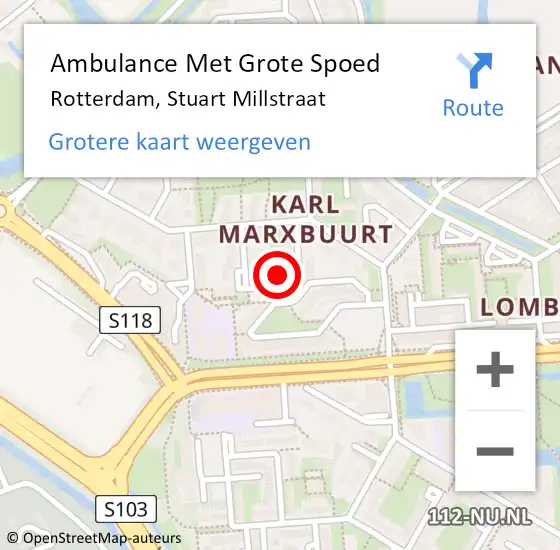 Locatie op kaart van de 112 melding: Ambulance Met Grote Spoed Naar Rotterdam, Stuart Millstraat op 5 januari 2023 19:21