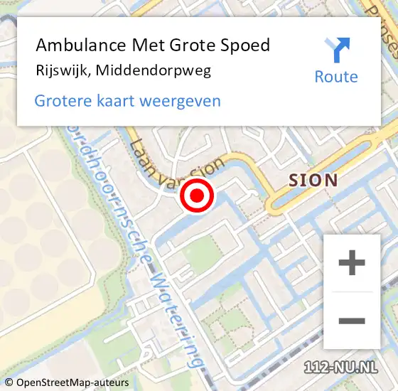 Locatie op kaart van de 112 melding: Ambulance Met Grote Spoed Naar Rijswijk, Middendorpweg op 5 januari 2023 20:23