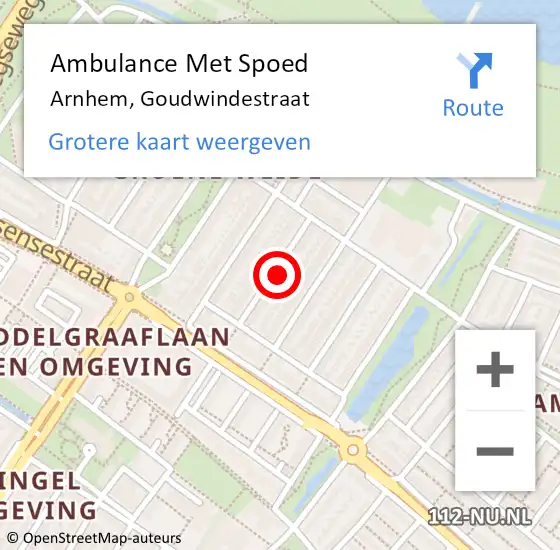 Locatie op kaart van de 112 melding: Ambulance Met Spoed Naar Arnhem, Goudwindestraat op 5 januari 2023 20:54