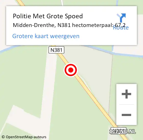 Locatie op kaart van de 112 melding: Politie Met Grote Spoed Naar Midden-Drenthe, N381 hectometerpaal: 67,2 op 6 januari 2023 07:09