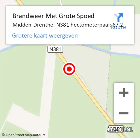 Locatie op kaart van de 112 melding: Brandweer Met Grote Spoed Naar Midden-Drenthe, N381 hectometerpaal: 67,2 op 6 januari 2023 07:09