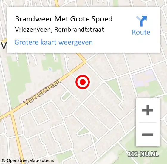 Locatie op kaart van de 112 melding: Brandweer Met Grote Spoed Naar Vriezenveen, Rembrandtstraat op 11 augustus 2014 10:19