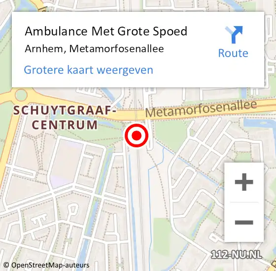 Locatie op kaart van de 112 melding: Ambulance Met Grote Spoed Naar Arnhem, Metamorfosenallee op 6 januari 2023 09:39
