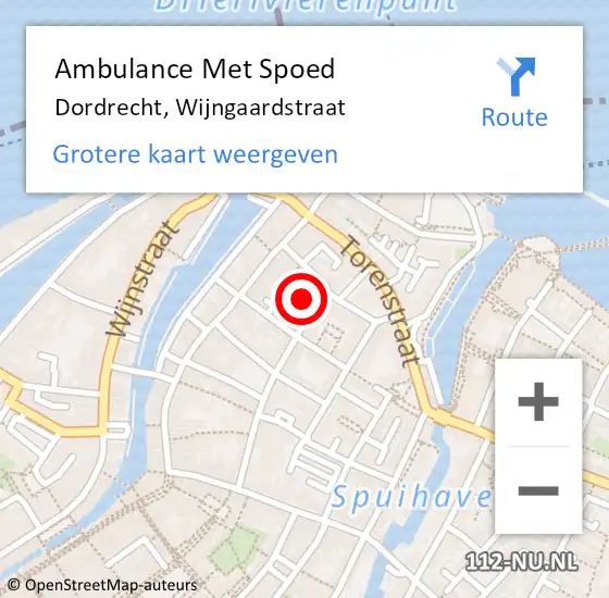 Locatie op kaart van de 112 melding: Ambulance Met Spoed Naar Dordrecht, Wijngaardstraat op 6 januari 2023 09:50