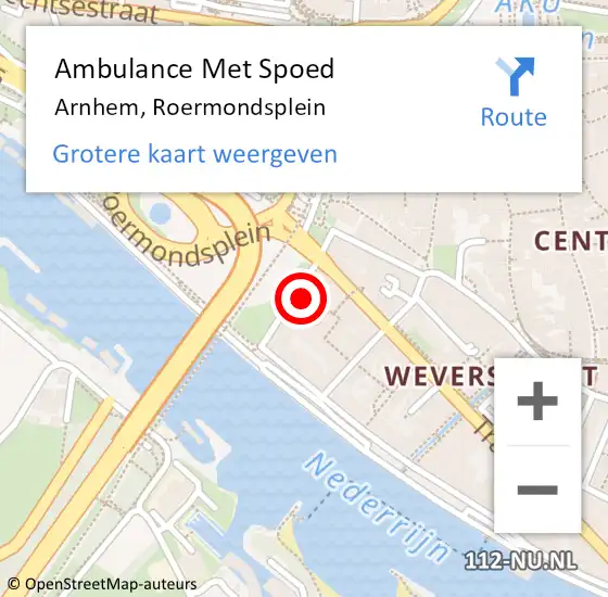 Locatie op kaart van de 112 melding: Ambulance Met Spoed Naar Arnhem, Roermondsplein op 6 januari 2023 12:45