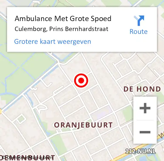 Locatie op kaart van de 112 melding: Ambulance Met Grote Spoed Naar Culemborg, Prins Bernhardstraat op 6 januari 2023 12:56