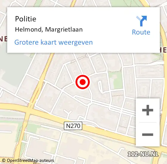 Locatie op kaart van de 112 melding: Politie Helmond, Margrietlaan op 6 januari 2023 17:52