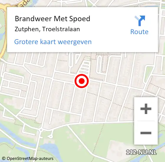 Locatie op kaart van de 112 melding: Brandweer Met Spoed Naar Zutphen, Troelstralaan op 6 januari 2023 17:57