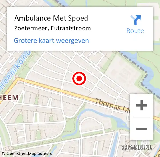 Locatie op kaart van de 112 melding: Ambulance Met Spoed Naar Zoetermeer, Eufraatstroom op 6 januari 2023 18:07