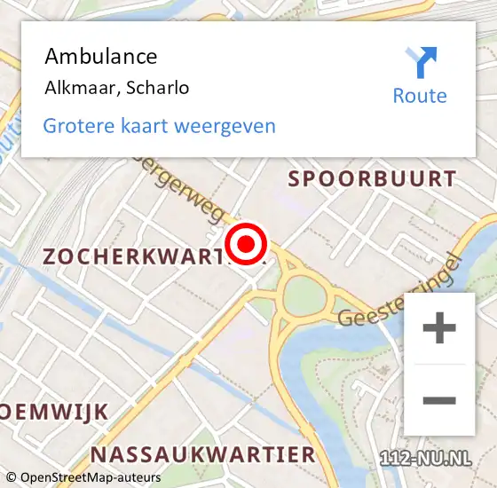 Locatie op kaart van de 112 melding: Ambulance Alkmaar, Scharlo op 6 januari 2023 22:43