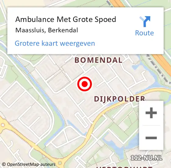 Locatie op kaart van de 112 melding: Ambulance Met Grote Spoed Naar Maassluis, Berkendal op 7 januari 2023 04:25