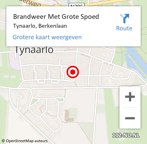 Locatie op kaart van de 112 melding: Brandweer Met Grote Spoed Naar Tynaarlo, Berkenlaan op 7 januari 2023 04:32