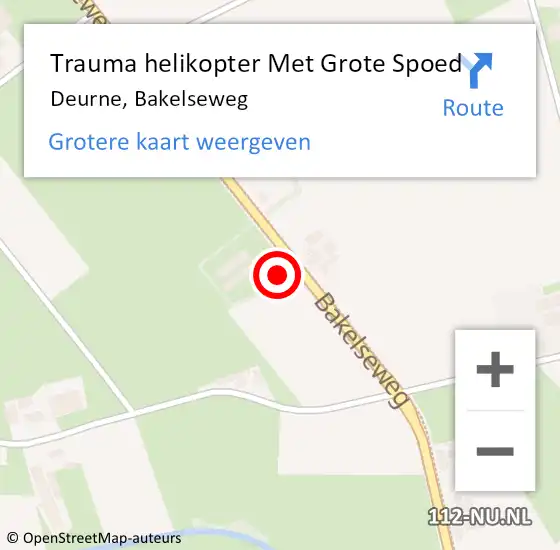 Locatie op kaart van de 112 melding: Trauma helikopter Met Grote Spoed Naar Deurne, Bakelseweg op 7 januari 2023 07:41