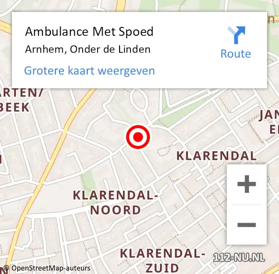 Locatie op kaart van de 112 melding: Ambulance Met Spoed Naar Arnhem, Onder de Linden op 7 januari 2023 09:38