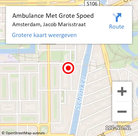 Locatie op kaart van de 112 melding: Ambulance Met Grote Spoed Naar Amsterdam, Jacob Marisstraat op 7 januari 2023 10:01