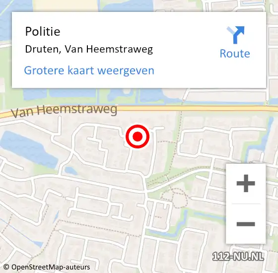 Locatie op kaart van de 112 melding: Politie Druten, Van Heemstraweg op 7 januari 2023 10:57