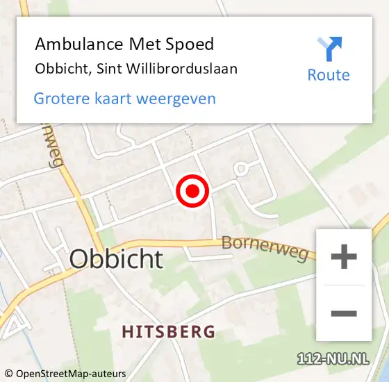 Locatie op kaart van de 112 melding: Ambulance Met Spoed Naar Obbicht, Sint Willibrorduslaan op 7 januari 2023 14:00