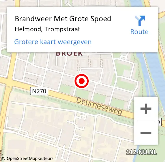 Locatie op kaart van de 112 melding: Brandweer Met Grote Spoed Naar Helmond, Trompstraat op 7 januari 2023 18:49