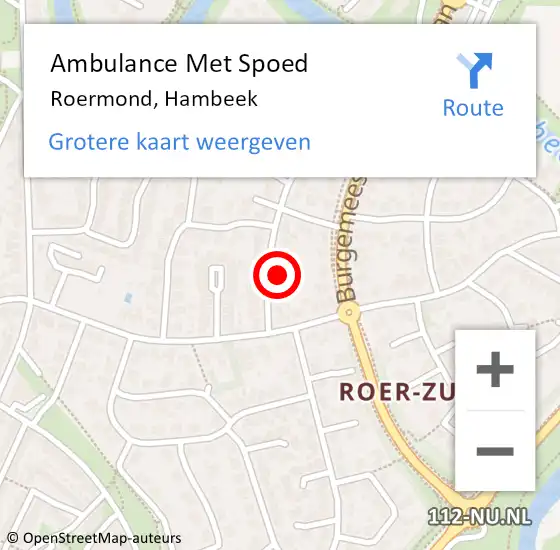 Locatie op kaart van de 112 melding: Ambulance Met Spoed Naar Roermond, Hambeek op 7 januari 2023 19:42