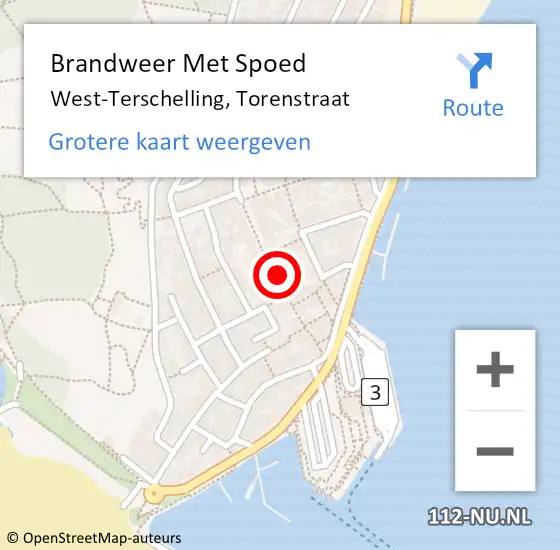 Locatie op kaart van de 112 melding: Brandweer Met Spoed Naar West-Terschelling, Torenstraat op 7 januari 2023 22:43