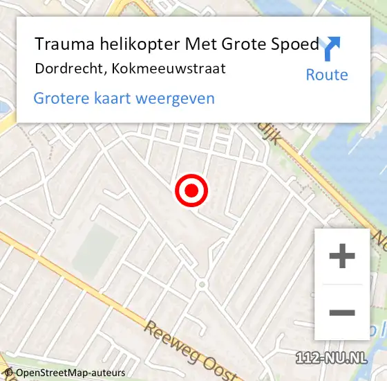 Locatie op kaart van de 112 melding: Trauma helikopter Met Grote Spoed Naar Dordrecht, Kokmeeuwstraat op 7 januari 2023 22:44