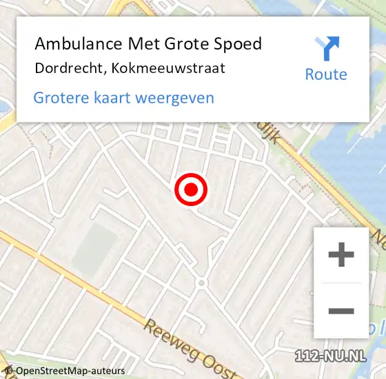 Locatie op kaart van de 112 melding: Ambulance Met Grote Spoed Naar Dordrecht, Kokmeeuwstraat op 7 januari 2023 22:49