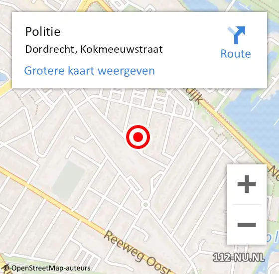 Locatie op kaart van de 112 melding: Politie Dordrecht, Kokmeeuwstraat op 7 januari 2023 23:25