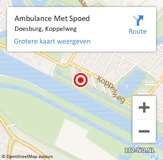 Locatie op kaart van de 112 melding: Ambulance Met Spoed Naar Doesburg, Koppelweg op 8 januari 2023 01:45