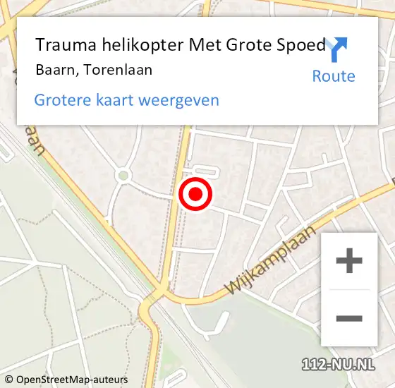 Locatie op kaart van de 112 melding: Trauma helikopter Met Grote Spoed Naar Baarn, Torenlaan op 8 januari 2023 03:03