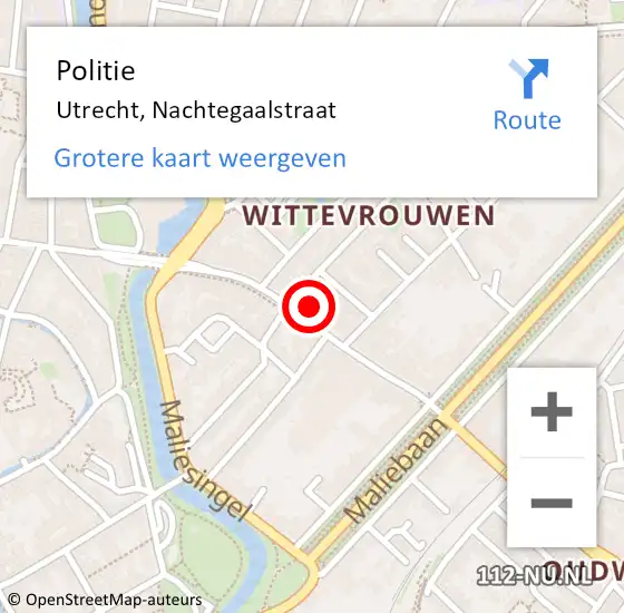 Locatie op kaart van de 112 melding: Politie Utrecht, Nachtegaalstraat op 8 januari 2023 11:35