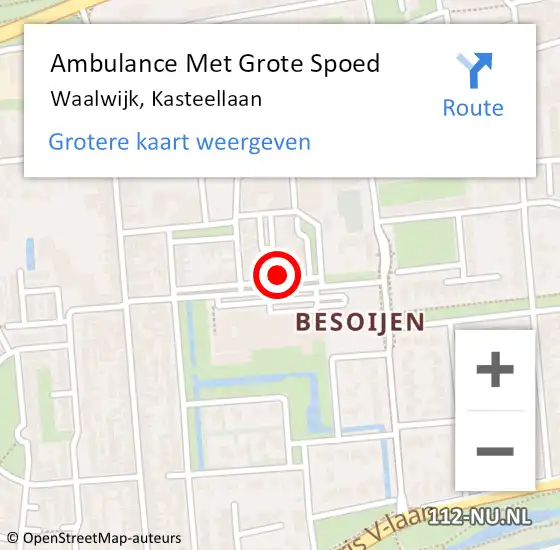 Locatie op kaart van de 112 melding: Ambulance Met Grote Spoed Naar Waalwijk, Kasteellaan op 8 januari 2023 12:27
