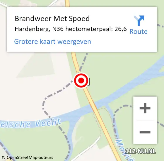 Locatie op kaart van de 112 melding: Brandweer Met Spoed Naar Hardenberg, N36 hectometerpaal: 26,6 op 8 januari 2023 13:35