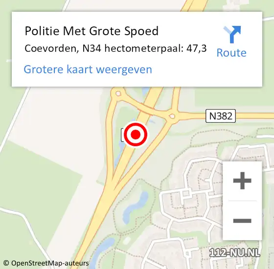 Locatie op kaart van de 112 melding: Politie Met Grote Spoed Naar Coevorden, N34 hectometerpaal: 47,3 op 8 januari 2023 14:08