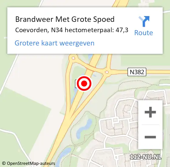 Locatie op kaart van de 112 melding: Brandweer Met Grote Spoed Naar Coevorden, N34 hectometerpaal: 47,3 op 8 januari 2023 14:13