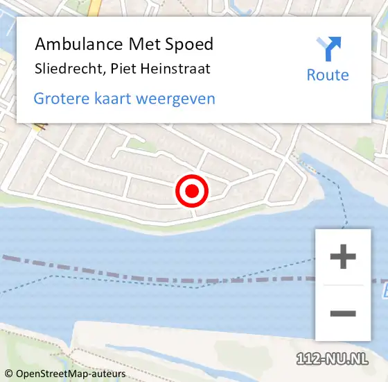 Locatie op kaart van de 112 melding: Ambulance Met Spoed Naar Sliedrecht, Piet Heinstraat op 8 januari 2023 14:14