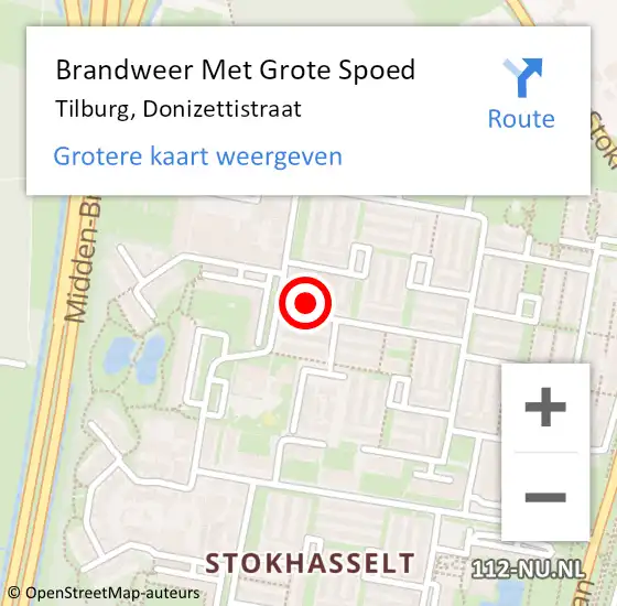 Locatie op kaart van de 112 melding: Brandweer Met Grote Spoed Naar Tilburg, Donizettistraat op 8 januari 2023 14:37