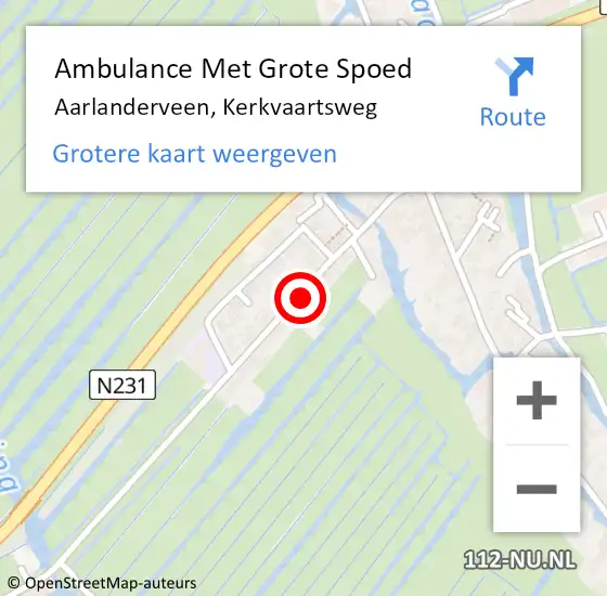 Locatie op kaart van de 112 melding: Ambulance Met Grote Spoed Naar Aarlanderveen, Kerkvaartsweg op 8 januari 2023 16:32