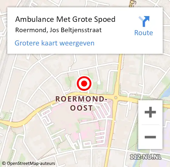 Locatie op kaart van de 112 melding: Ambulance Met Grote Spoed Naar Roermond, Jos Beltjensstraat op 8 januari 2023 19:33