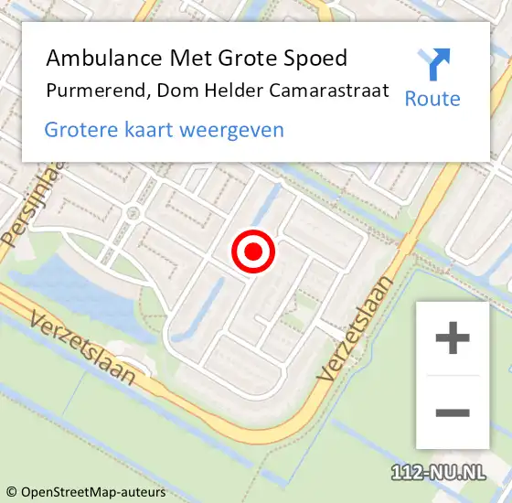 Locatie op kaart van de 112 melding: Ambulance Met Grote Spoed Naar Purmerend, Dom Helder Camarastraat op 8 januari 2023 19:44