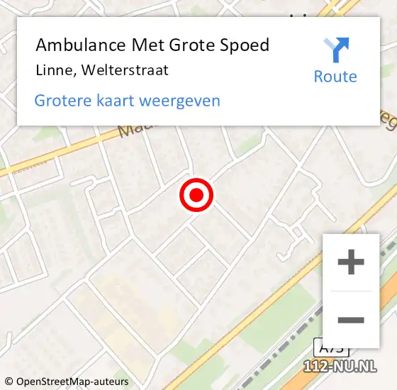 Locatie op kaart van de 112 melding: Ambulance Met Grote Spoed Naar Linne, Welterstraat op 8 januari 2023 19:48