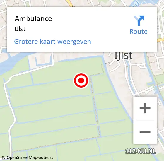Locatie op kaart van de 112 melding: Ambulance IJlst op 8 januari 2023 22:20