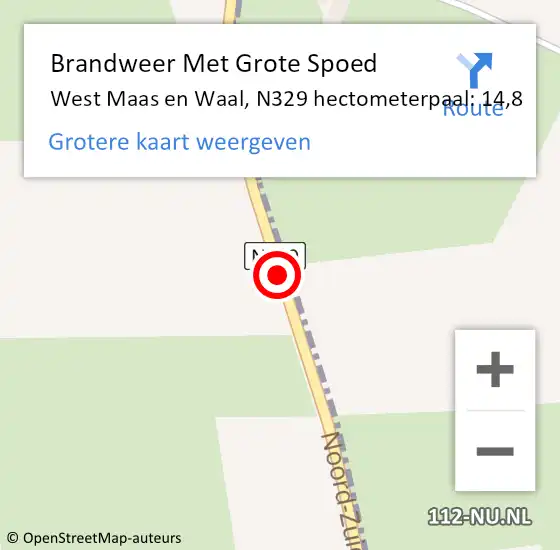Locatie op kaart van de 112 melding: Brandweer Met Grote Spoed Naar West Maas en Waal, N329 hectometerpaal: 14,8 op 9 januari 2023 08:16
