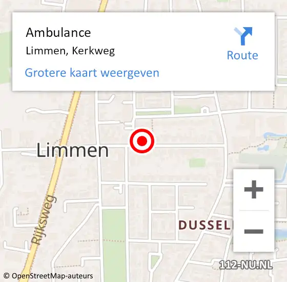 Locatie op kaart van de 112 melding: Ambulance Limmen, Kerkweg op 9 januari 2023 09:34